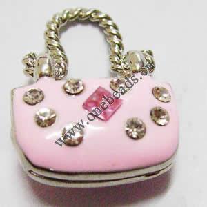 Pendant with Crystal, Nickel-Free & Lead-Free Zinc Alloy Jewelry Findings, Handbag,17x21mm, Sold by PC 