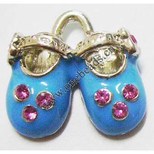 Pendant with Crystal, Nickel-Free & Lead-Free Zinc Alloy Jewelry Findings, Shoes,18x28mm, Sold by PC 
