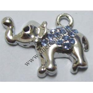 Pendant with Crystal, Nickel-Free & Lead-Free Zinc Alloy Jewelry Findings, Elephant,15x22mm, Sold by PC 