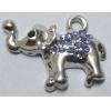 Pendant with Crystal, Nickel-Free & Lead-Free Zinc Alloy Jewelry Findings, Elephant,15x22mm, Sold by PC 