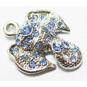 Pendant with Crystal, Nickel-Free & Lead-Free Zinc Alloy Jewelry Findings, Fish,20x23mm, Sold by PC 