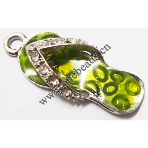 Pendant with Crystal, Nickel-Free & Lead-Free Zinc Alloy Jewelry Findings, Shoes,10x28mm, Sold by PC 