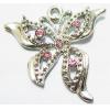 Pendant with Crystal, Nickel-Free & Lead-Free Zinc Alloy Jewelry Findings, Butterfly,24x27mm, Sold by PC 