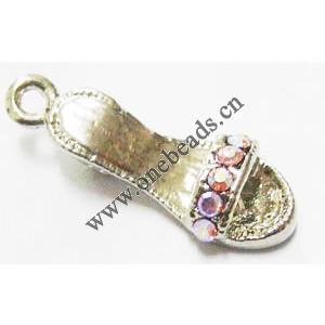 Pendant with Crystal, Nickel-Free & Lead-Free Zinc Alloy Jewelry Findings, Shoes,8x26mm, Sold by PC 