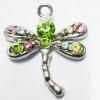 Pendant with Crystal, Nickel-Free & Lead-Free Zinc Alloy Jewelry Findings, Dragonfly,25x23mm, Sold by PC 