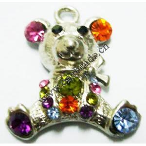 Pendant with Crystal, Nickel-Free & Lead-Free Zinc Alloy Jewelry Findings, Bear,24x26mm, Sold by PC 