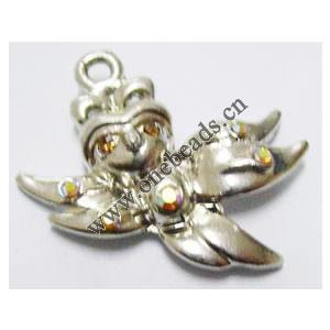 Pendant with Crystal, Nickel-Free & Lead-Free Zinc Alloy Jewelry Findings, Angel,25mm, Sold by PC 