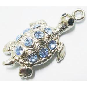 Pendant with Crystal, Nickel-Free & Lead-Free Zinc Alloy Jewelry Findings, Tortoise turtle,19x35mm, Sold by PC 