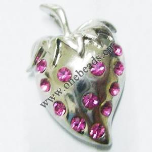 Pendant with Crystal, Nickel-Free & Lead-Free Zinc Alloy Jewelry Findings, Strawberry,18x27mm, Sold by PC 