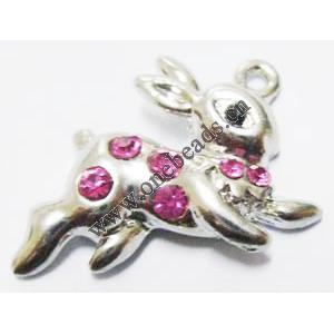 Pendant with Crystal, Nickel-Free & Lead-Free Zinc Alloy Jewelry Findings, Leveret rabbit,19x26mm, Sold by PC 
