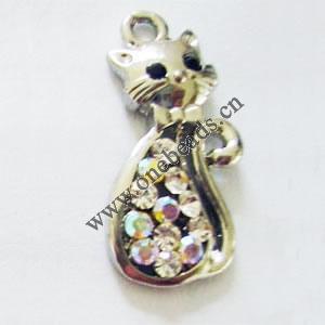 Pendant with Crystal, Nickel-Free & Lead-Free Zinc Alloy Jewelry Findings, Heart,21x38mm, Sold by PC 