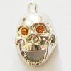 Pendant with Crystal, Nickel-Free & Lead-Free Zinc Alloy Jewelry Findings, Skull,16x26mm, Sold by PC 