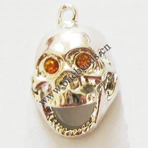 Pendant with Crystal, Nickel-Free & Lead-Free Zinc Alloy Jewelry Findings, Skull,16x26mm, Sold by PC 