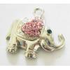 Pendant with Crystal, Nickel-Free & Lead-Free Zinc Alloy Jewelry Findings, Elephant,21x24mm, Sold by PC 