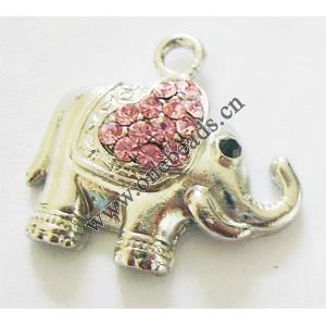 Pendant with Crystal, Nickel-Free & Lead-Free Zinc Alloy Jewelry Findings, Elephant,21x24mm, Sold by PC 