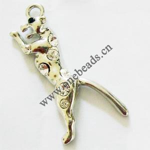 Pendant with Crystal, Nickel-Free & Lead-Free Zinc Alloy Jewelry Findings, Horse,10x35mm, Sold by PC 