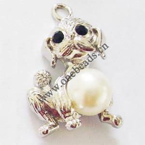 Pendant with Crystal, Nickel-Free & Lead-Free Zinc Alloy Jewelry Findings, Dog with ball,20x30mm, Sold by PC 