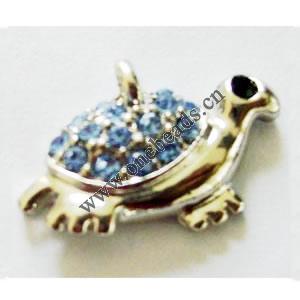 Pendant with Crystal, Nickel-Free & Lead-Free Zinc Alloy Jewelry Findings, Turtle,14x21mm, Sold by PC 