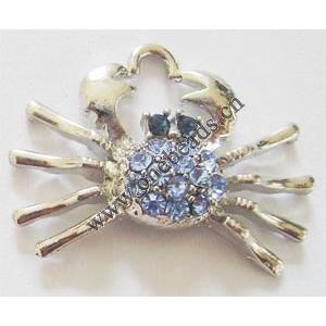 Pendant with Crystal, Nickel-Free & Lead-Free Zinc Alloy Jewelry Findings, Araneid,22x27mm, Sold by PC 