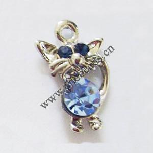 Pendant with Crystal, Nickel-Free & Lead-Free Zinc Alloy Jewelry Findings, Coffee Cat,18x20mm, Sold by PC 