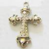 Pendant with Crystal, Nickel-Free & Lead-Free Zinc Alloy Jewelry Findings, Cross,25x36mm, Sold by PC 