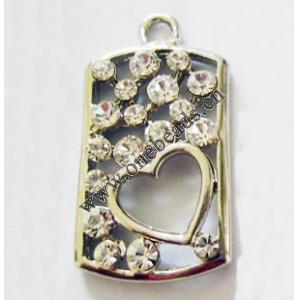 Pendant with Crystal, Nickel-Free & Lead-Free Zinc Alloy Jewelry Findings, Rectangular,29x16mm, Sold by PC 