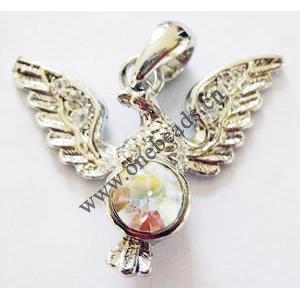 Pendant with Crystal, Nickel-Free & Lead-Free Zinc Alloy Jewelry Findings, Glede,16x33mm, Sold by PC 