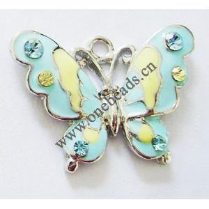 Pendant with Crystal, Nickel-Free & Lead-Free Zinc Alloy Jewelry Findings, Butterfly,19x27mm, Sold by PC 