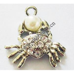 Pendant with Crystal, Nickel-Free & Lead-Free Zinc Alloy Jewelry Findings, Araneid,18x20mm, Sold by PC 
