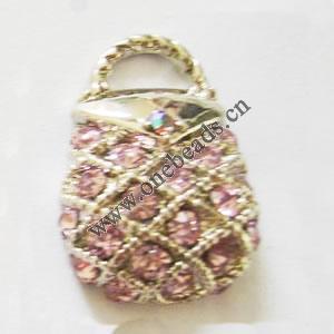 Pendant with Crystal, Nickel-Free & Lead-Free Zinc Alloy Jewelry Findings, Handbag,15x21mm, Sold by PC 