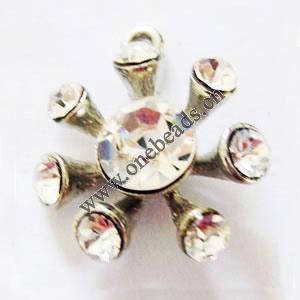 Pendant with Crystal, Nickel-Free & Lead-Free Zinc Alloy Jewelry Findings, 22mm, Sold by PC 