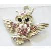 Pendant with Crystal, Nickel-Free & Lead-Free Zinc Alloy Jewelry Findings, Owl,25x30mm, Sold by PC 