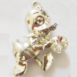 Pendant with Crystal, Nickel-Free & Lead-Free Zinc Alloy Jewelry Findings, Donald Duck,19x28mm, Sold by PC 