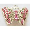 Pendant with Crystal, Nickel-Free & Lead-Free Zinc Alloy Jewelry Findings, Butterfly,20x32mm, Sold by PC 