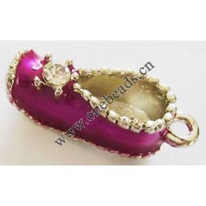 Pendant with Crystal, Nickel-Free & Lead-Free Zinc Alloy Jewelry Findings, Shoes,11x28mm, Sold by PC 