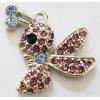 Pendant with Crystal, Nickel-Free & Lead-Free Zinc Alloy Jewelry Findings, Bee,27mm, Sold by PC 