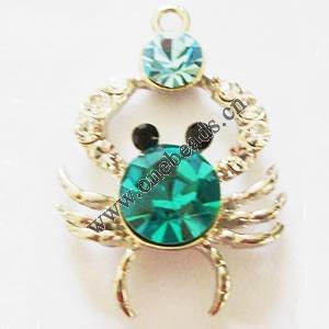 Pendant with Crystal, Nickel-Free & Lead-Free Zinc Alloy Jewelry Findings, Spider,28x20mm, Sold by PC 