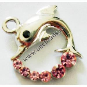 Pendant with Crystal, Nickel-Free & Lead-Free Zinc Alloy Jewelry Findings, Porpoise,19mm, Sold by PC 