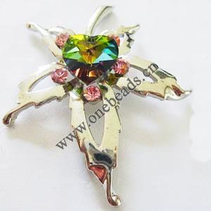Pendant with Crystal, Nickel-Free & Lead-Free Zinc Alloy Jewelry Findings, Leaf,29x40mm, Sold by PC 