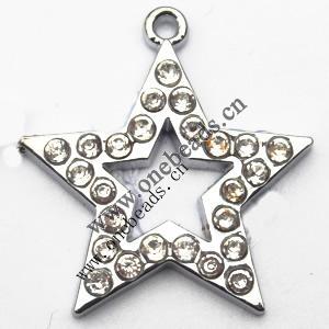 Zinc Alloy Enamel Pendant with Crystal, Hollow Star 16x23mm, Sold by PC