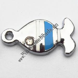 Zinc Alloy Enamel Pendant with Crystal, Fish 22x10mm, Sold by PC