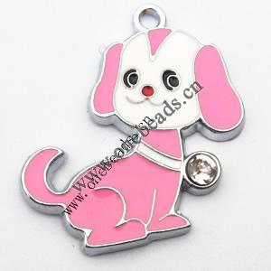 Zinc Alloy Enamel Pendant with Crystal, Dog 26x28mm, Sold by PC