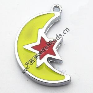 Zinc Alloy Enamel Pendant, Moon and Star 15x24mm, Sold by PC
