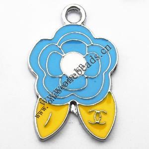 Zinc Alloy Enamel Pendant, Flower 18x28mm, Sold by PC