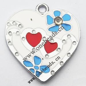 Zinc Alloy Enamel Pendant, Heart 25x27mm, Sold by PC