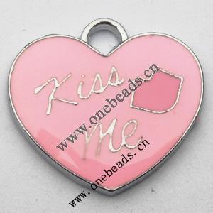 Zinc Alloy Enamel Pendant, Heart 22x20mm, Sold by PC