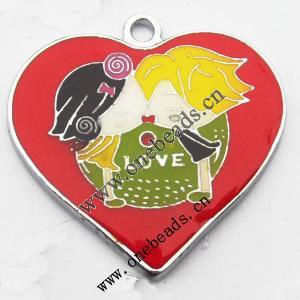 Zinc Alloy Enamel Pendant, Heart 32x20mm, Sold by PC