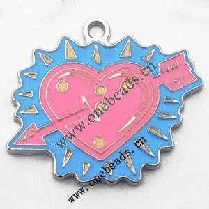 Zinc Alloy Enamel Pendant, Heart 32x27mm, Sold by PC