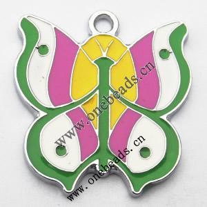 Zinc Alloy Enamel Pendant, Butterfly 25x27mm, Sold by PC