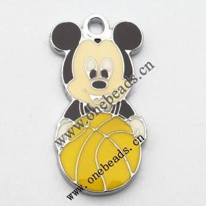 Zinc Alloy Enamel Pendant, Mickey Mouse 12x24mm, Sold by PC